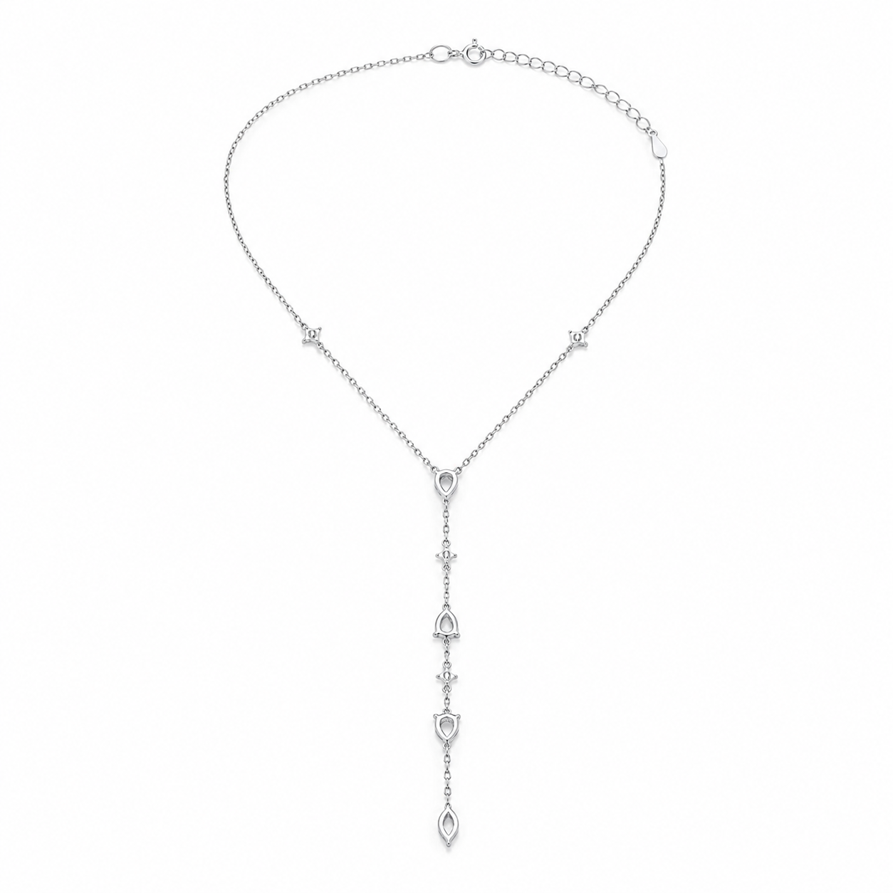 Cascading Teardrop & Marquise Moissanite Y Lariat Necklace