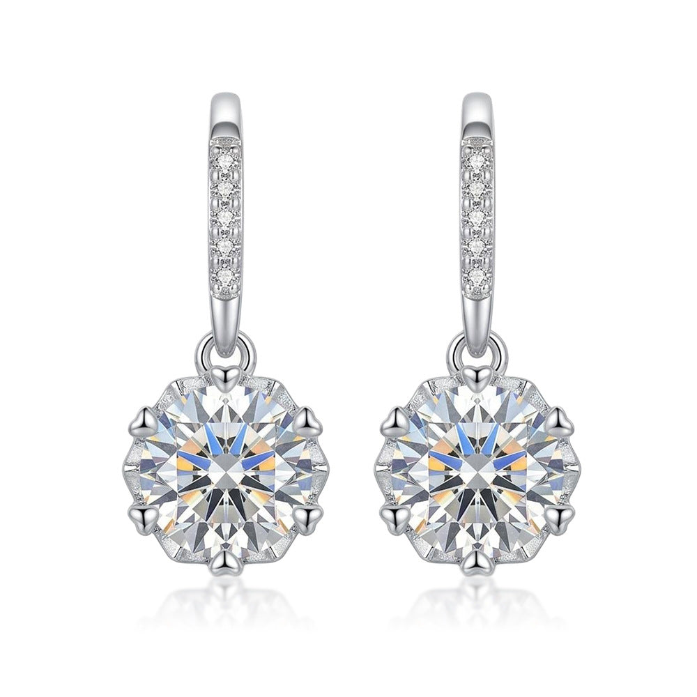 Six-Prong Round Moissanite Drop Earrings