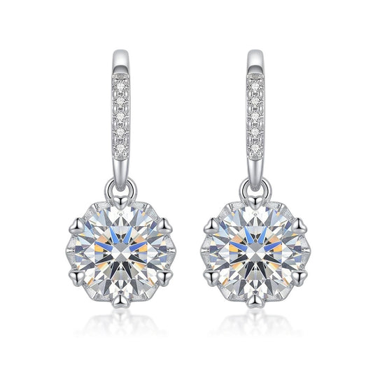 Six-Prong Round Moissanite Drop Earrings — gallery view 1 of 10