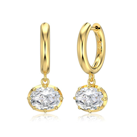 Oval Moissanite Huggie Drop Earrings — gallery view 1 of 2