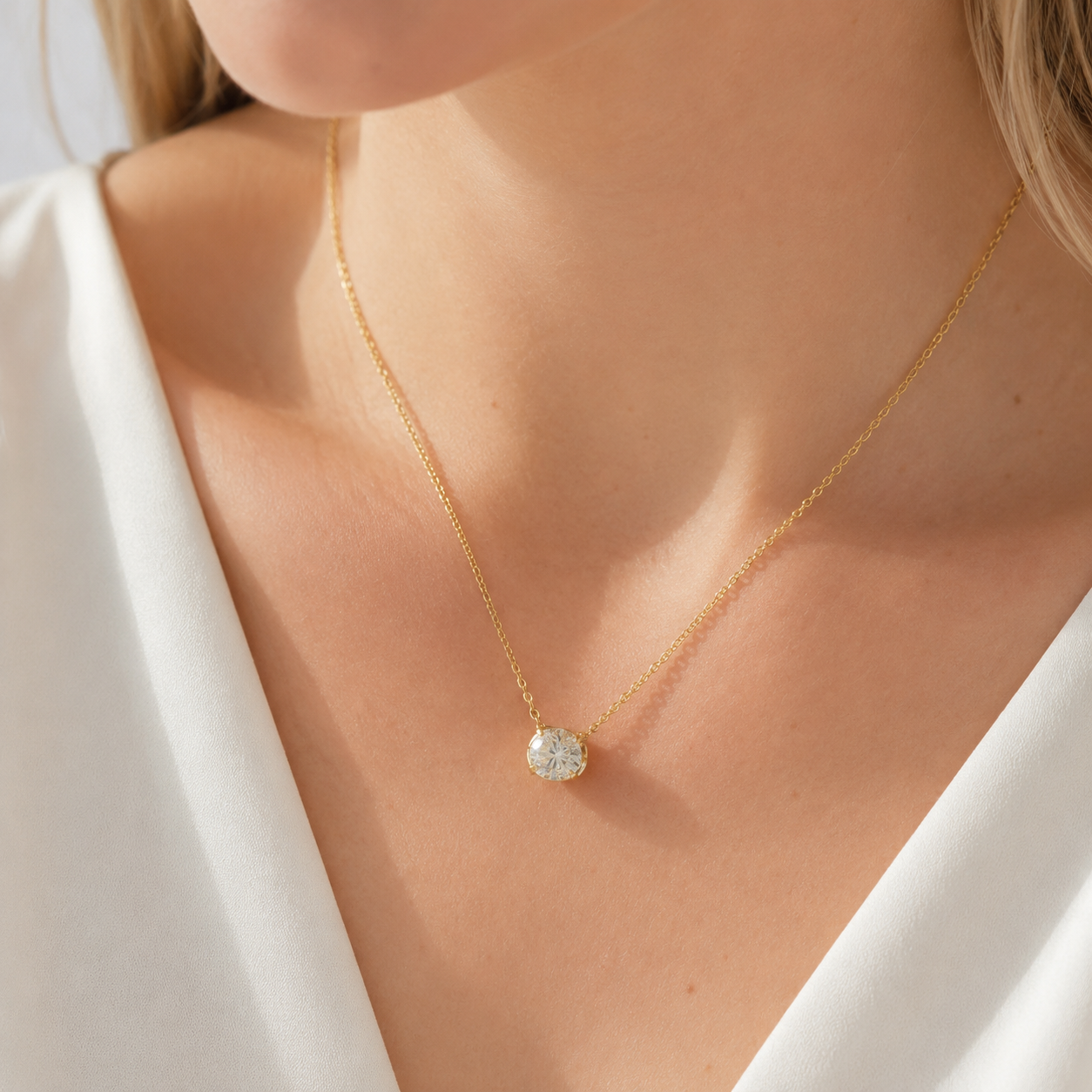 Oval Moissanite Solitaire Necklace