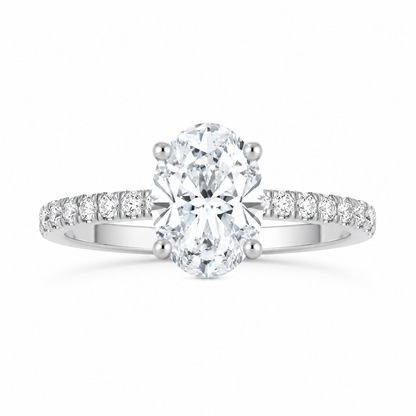 Oval Moissanite Hidden Halo Pavé Ring — gallery view 1 of 7