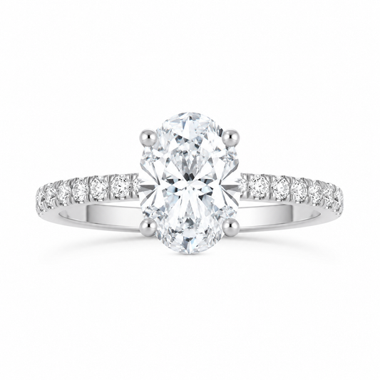 Oval Moissanite Hidden Halo Pavé Ring — gallery view 1 of 7