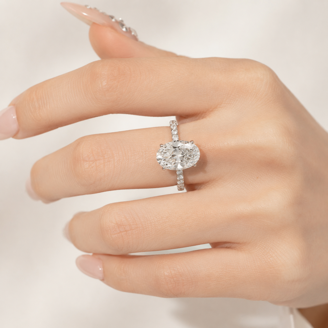 Oval Moissanite Hidden Halo Pavé Ring — gallery view 2 of 7