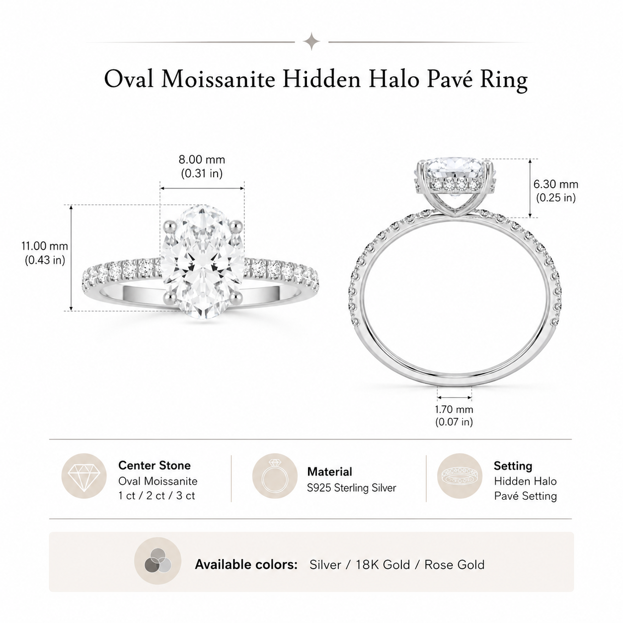 Oval Moissanite Hidden Halo Pavé Ring — gallery view 7 of 7