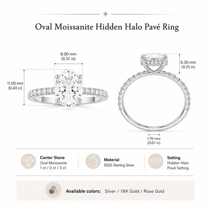 Oval Moissanite Hidden Halo Pavé Ring — gallery view 7 of 7