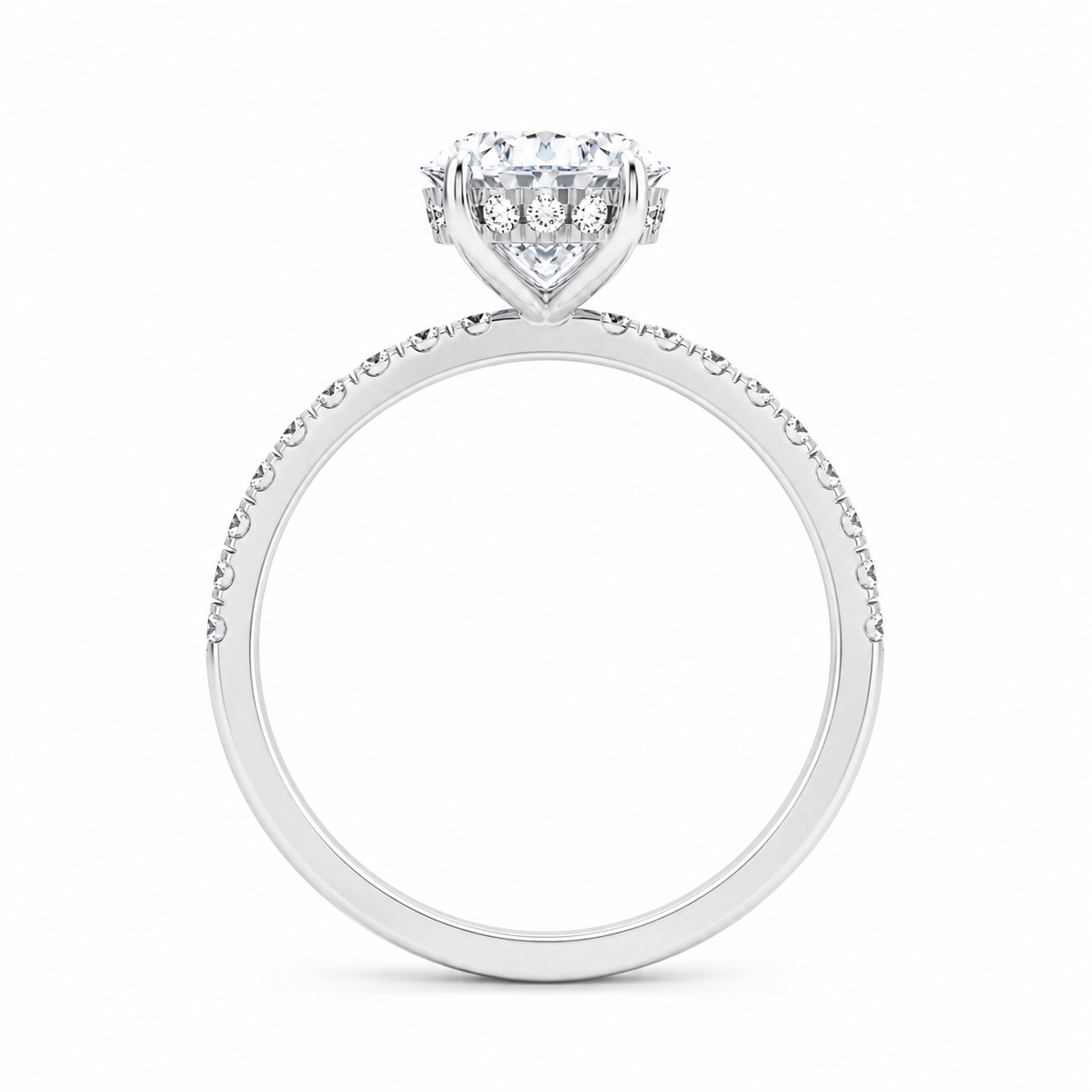 Oval Moissanite Hidden Halo Pavé Ring — gallery view 4 of 7