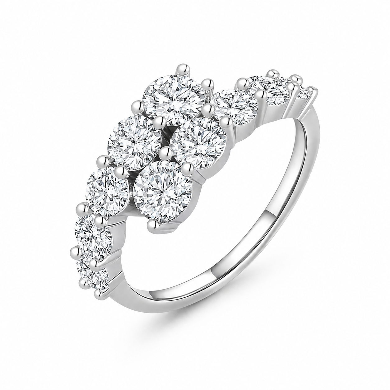Round Moissanite Adjustable Open Cluster Ring