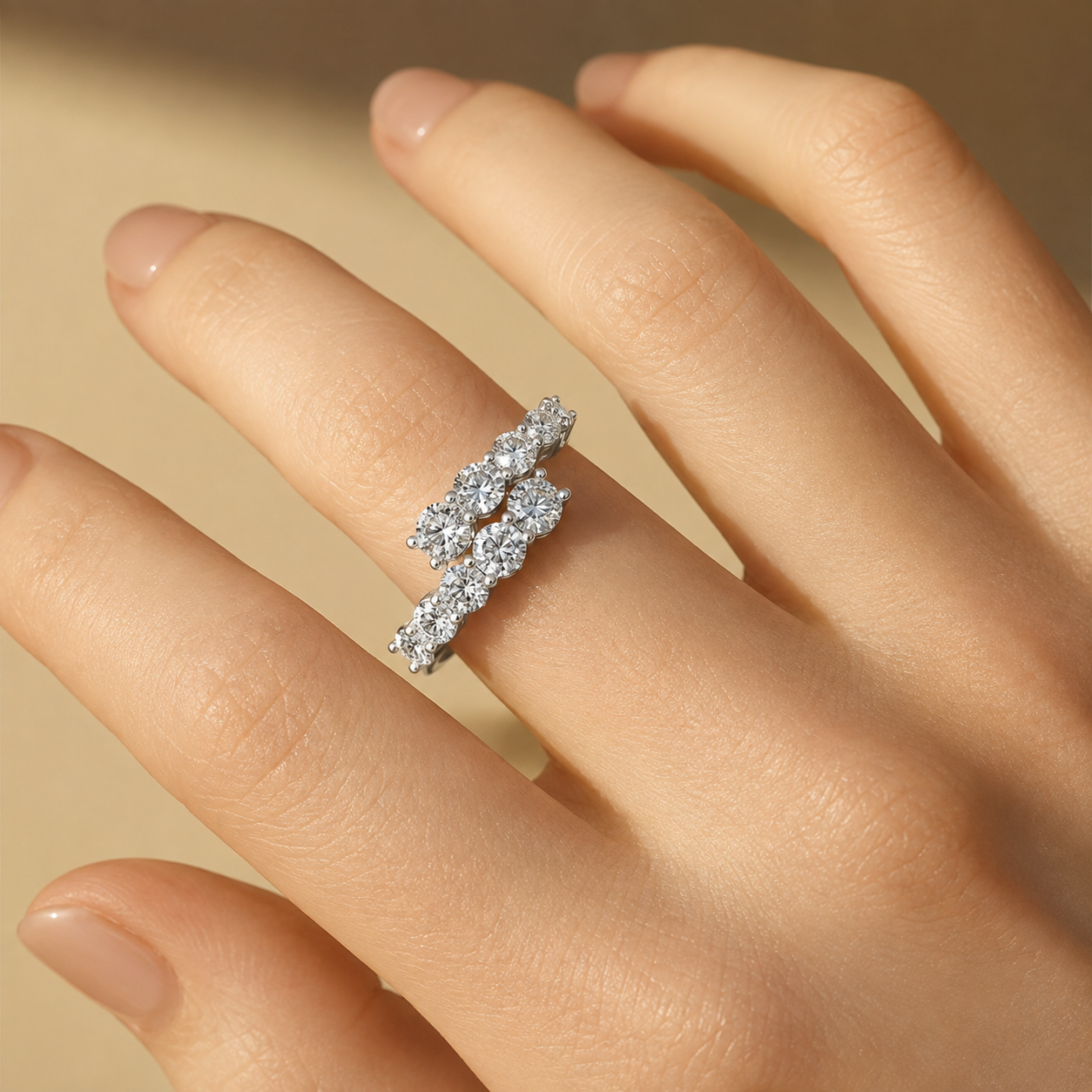 Round Moissanite Adjustable Open Cluster Ring
