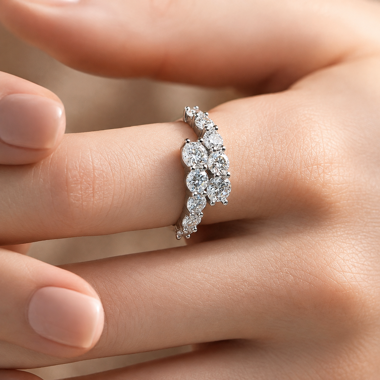 Round Moissanite Adjustable Open Cluster Ring
